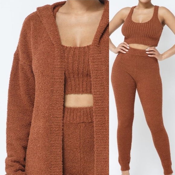 OhKayCloset Sweaters - CocoaBear 3pc Teddy Bear Set Cardigan Leggings Top Hooded Soft